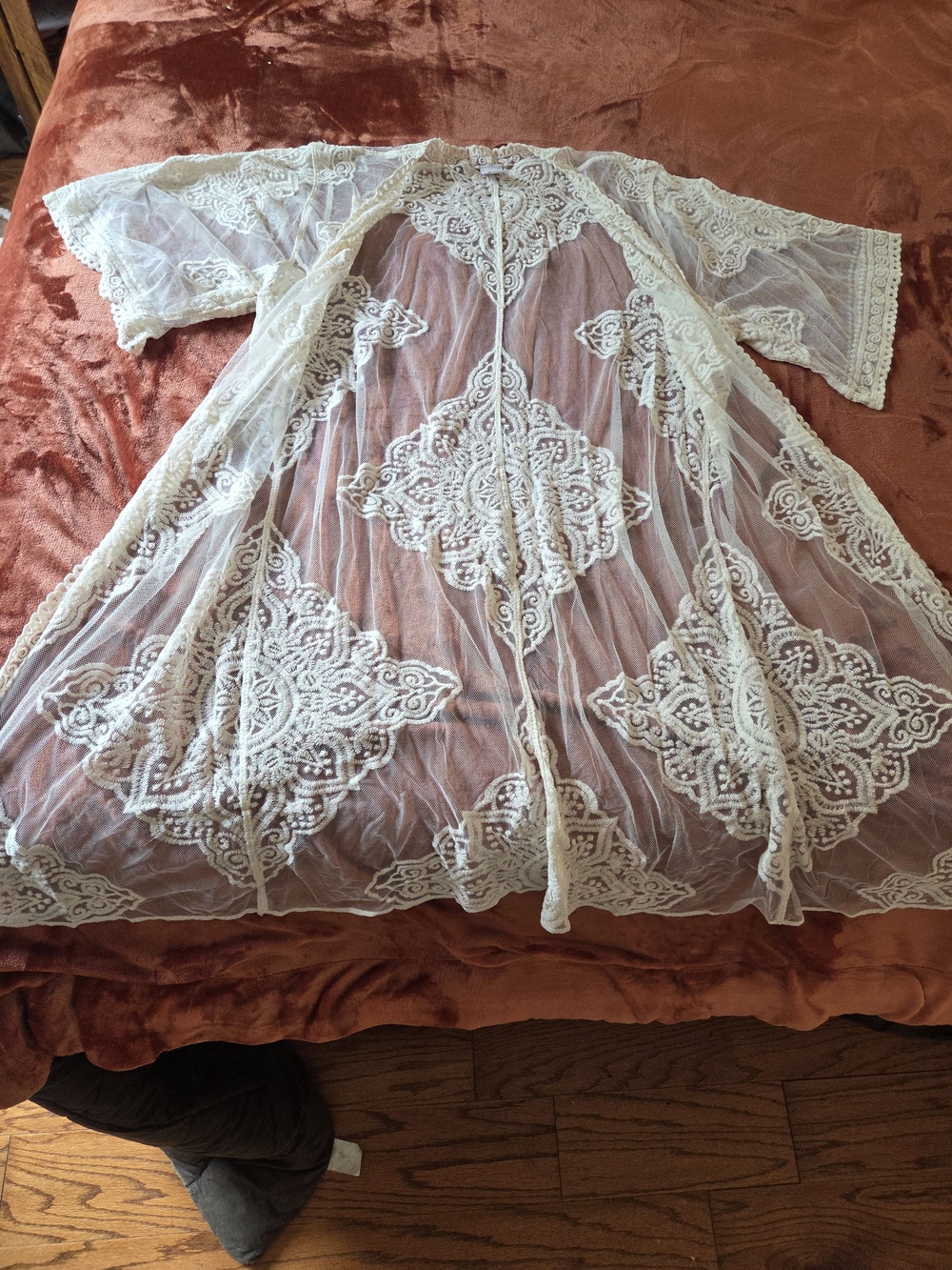 Sheer Lace Kimono Robe in Ivory - Women's Intimates